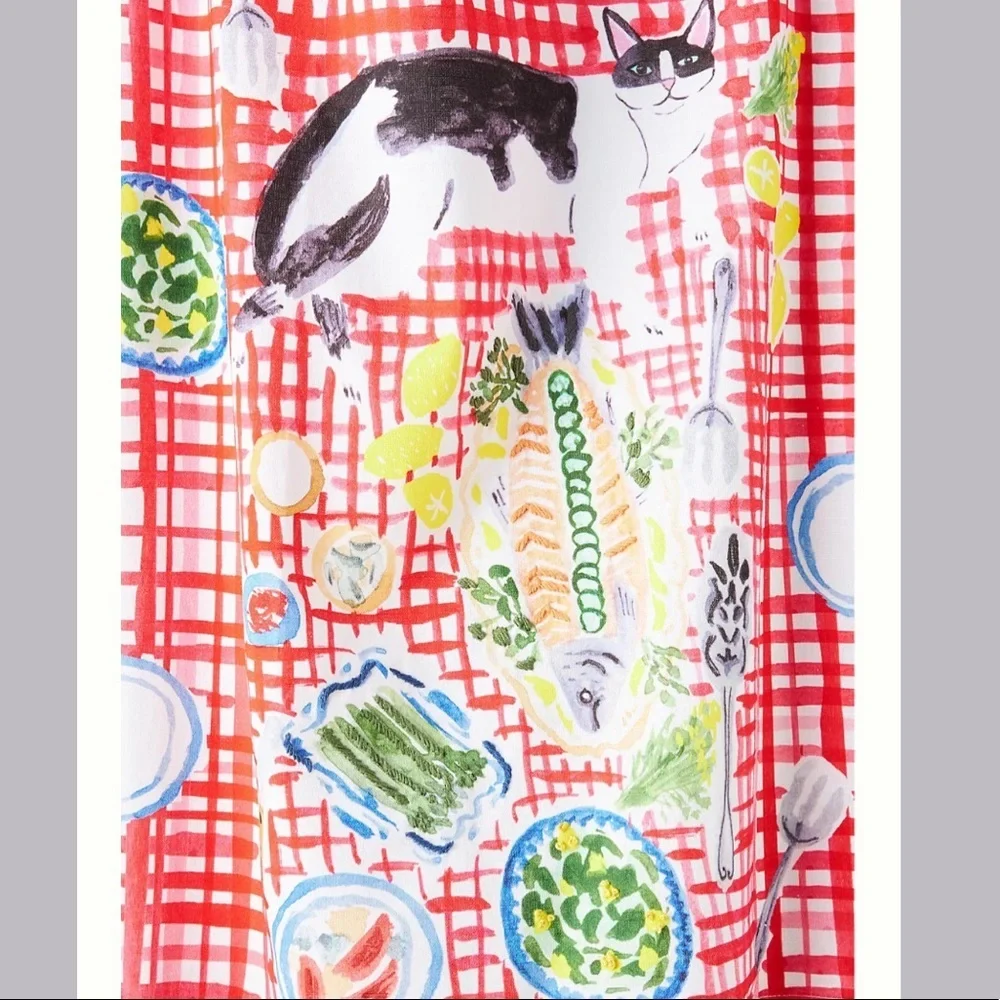 New! Anthropologie-Bright Limelight Studio Kitten Picnic Dish Towel